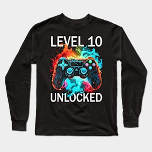 Kids Level 10  Video  Retro 10th Birthday Game Long Sleeve T-Shirt